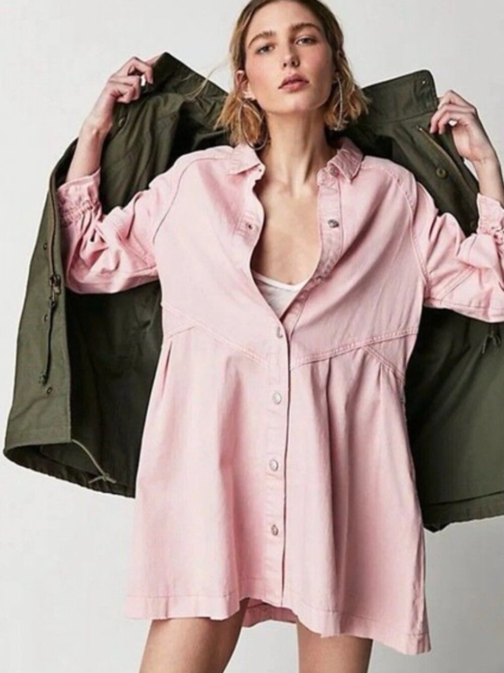 Free People We the Free Pink Denim Dress, Size Medium
